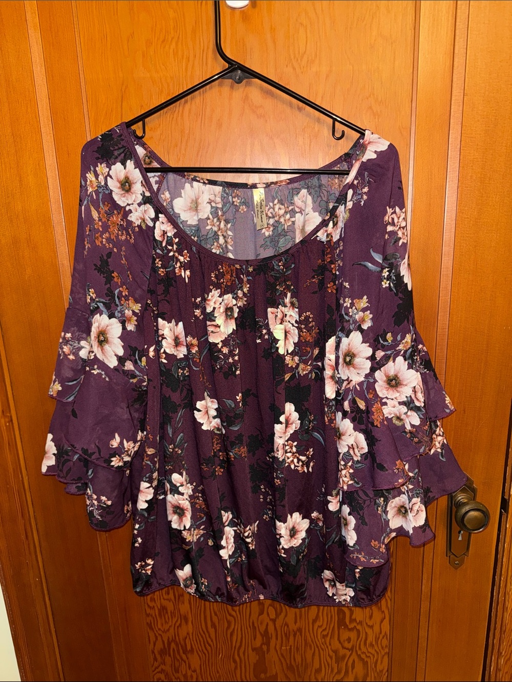 Perseption Plum Floral Scoop Neck Tunic